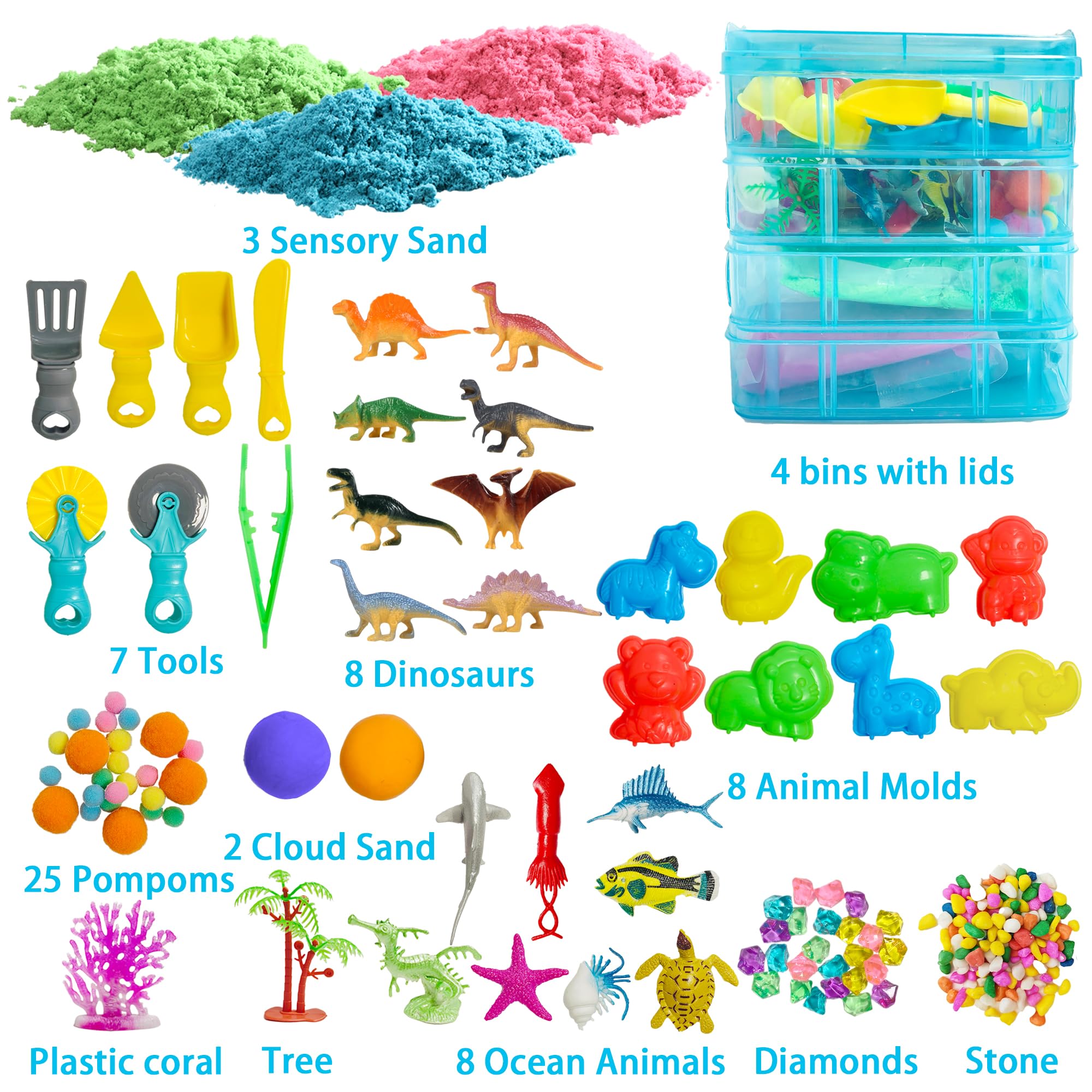 AGENTLAN sensory sands in pink, green, and blue for tactile exploration.