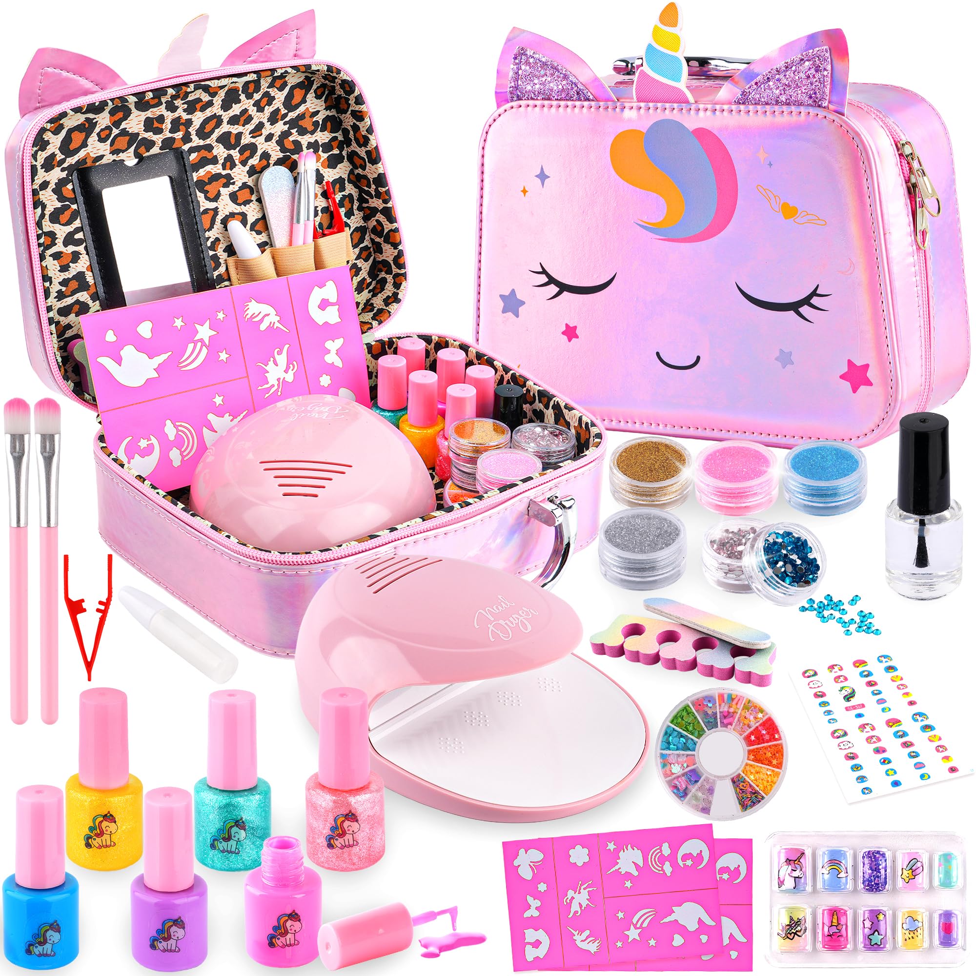 AGGKKY kids nail kit with unicorn box for organized, imaginative play
