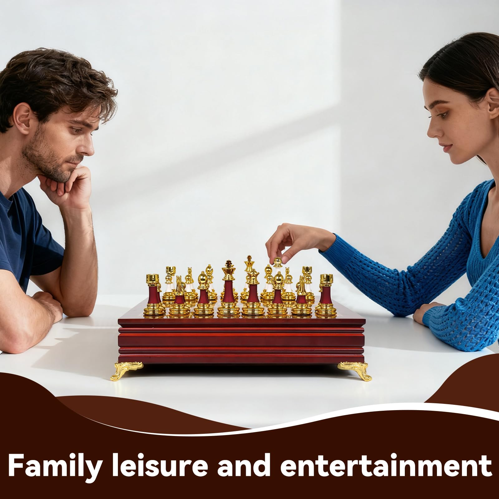 Gift-ready Agirlgle chess set packaging for chess enthusiasts.