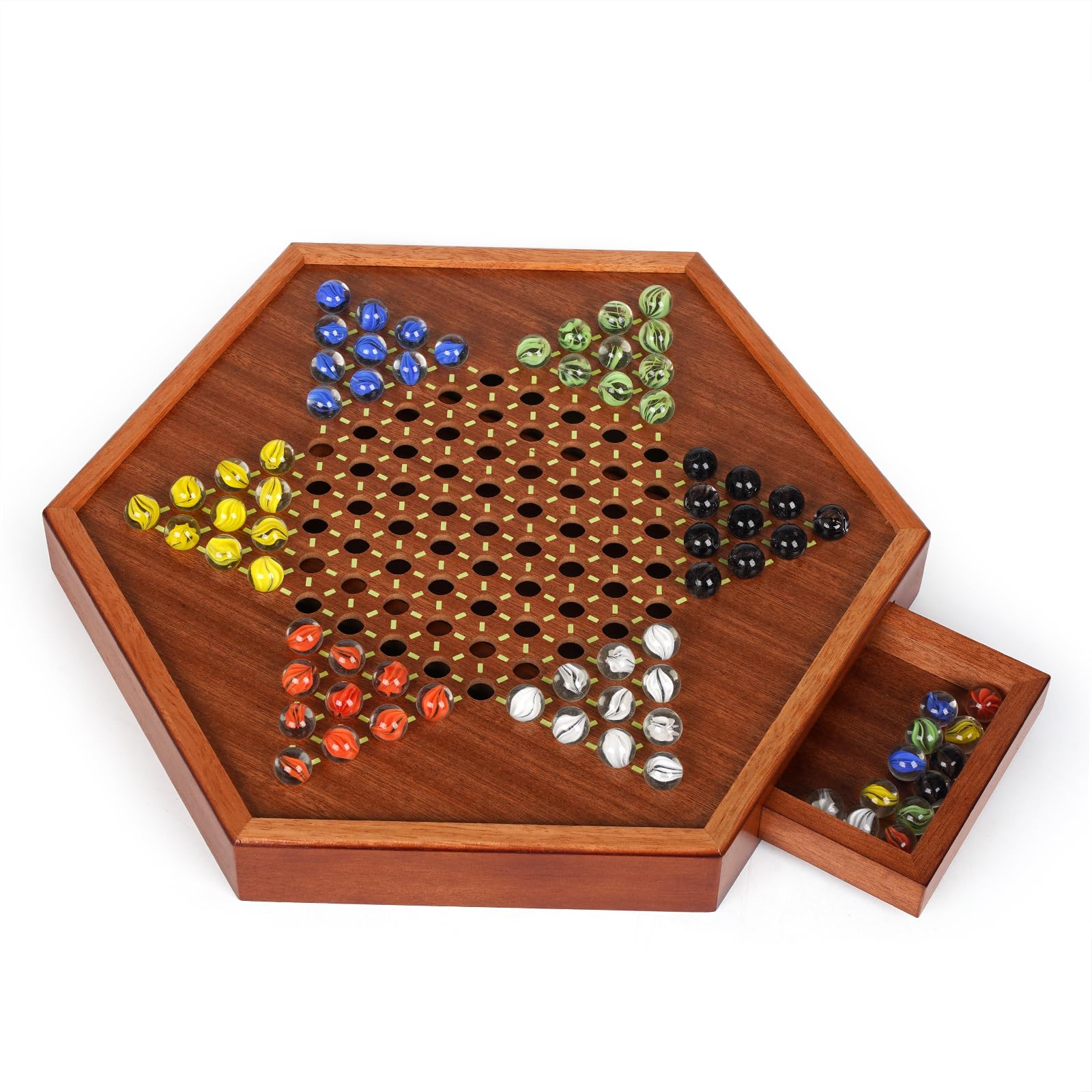 Agirlgle 15-inch wooden Chinese Checkers board with a smooth playing surface for family games.