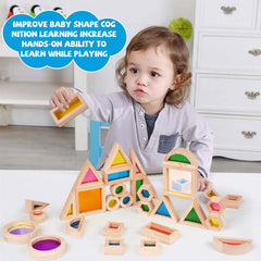 Agirlgle blocks enable tower-building and imaginative architectural play.
