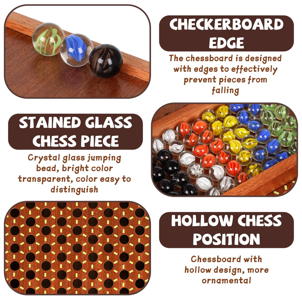 Agirlgle dual-sided storage drawer keeps marbles neatly organized during play.