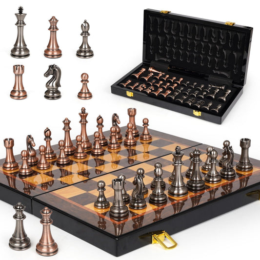 Agirlgle luxury metal chess set on main board, a striking centerpiece for any room.