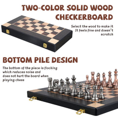Agirlgle metal chess pieces in silver and bronze for durable play.
