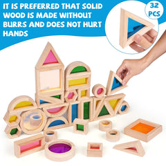 Agirlgle rainbow blocks demonstrate light transmission for colorful, captivating playtime.