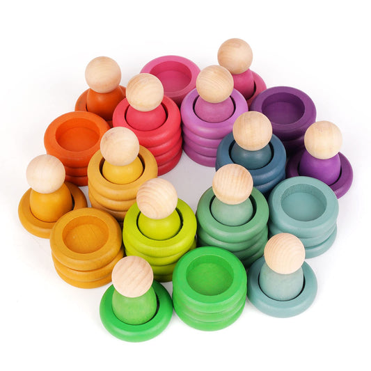 Agirlgle rainbow stacking rings for toddlers encourage hand-eye coordination and problem solving.