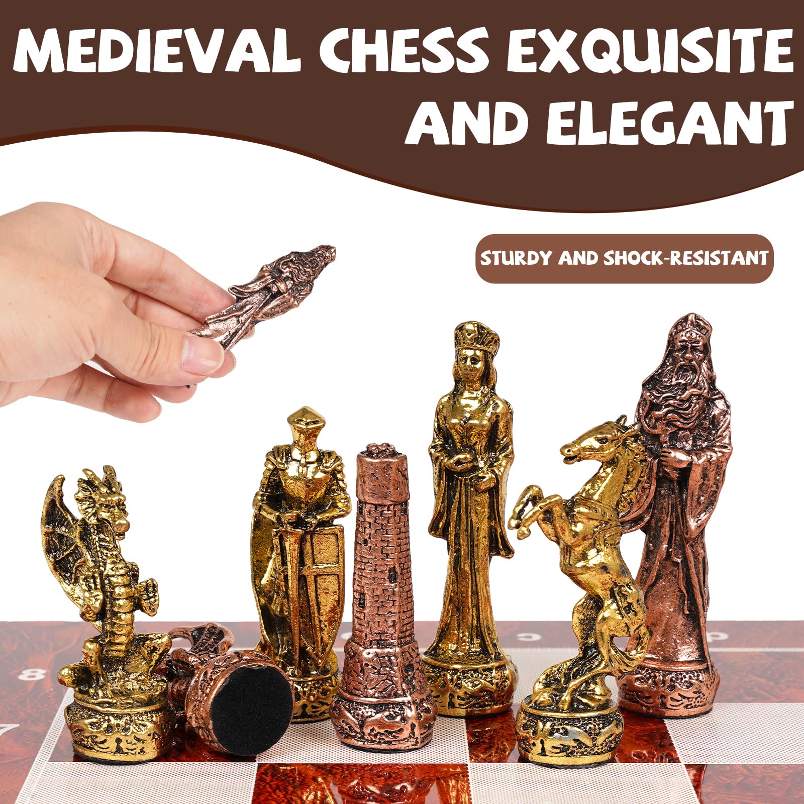 Agirlgle retro metal chessmen with copper bronze finish for timeless style