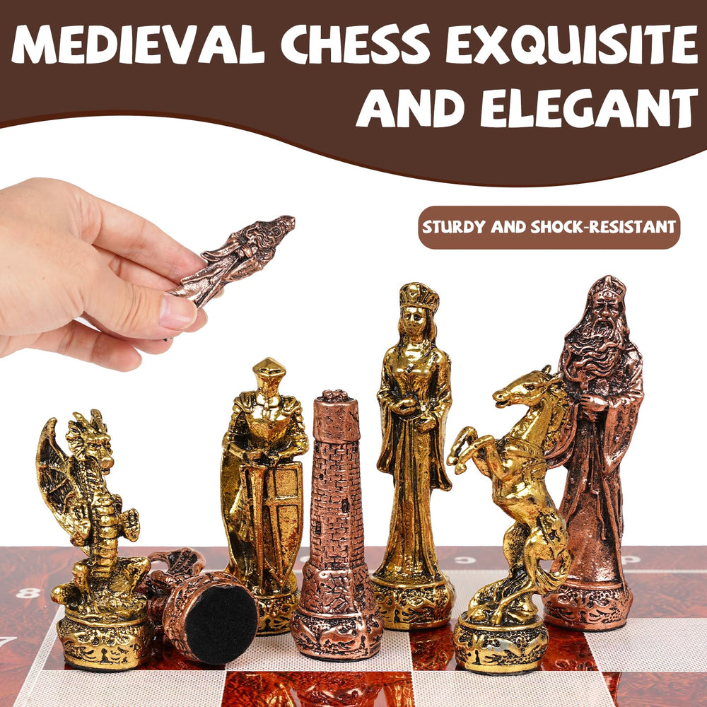Agirlgle retro metal chessmen with copper bronze finish for timeless style