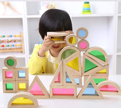 Agirlgle wooden blocks used to build castles and towns for imagination