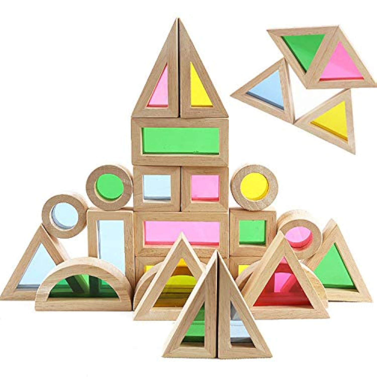 Agirlgle wood building blocks rainbow stack to spark early geometry skills