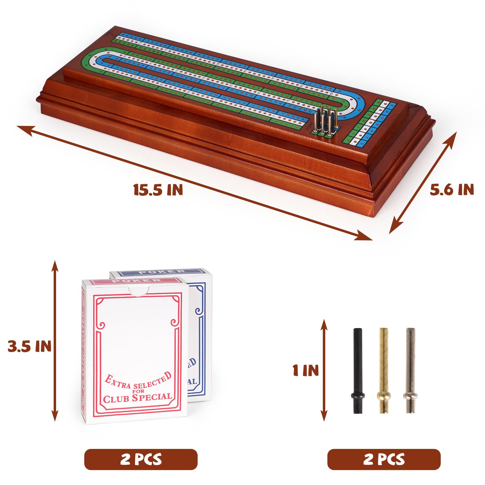 Agirlgle wooden cribbage board felt-lined-base minimizes slipping during play.