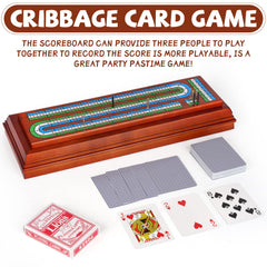 Agirlgle wooden cribbage board storage-drawer keeps cards and pegs organized for quick setup.