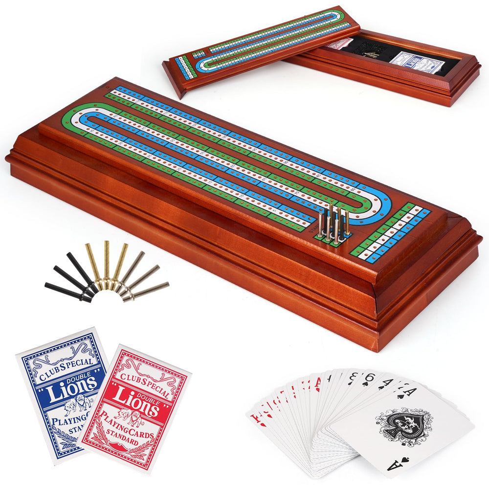 Agirlgle wooden cribbage board three-track for smooth family game nights.