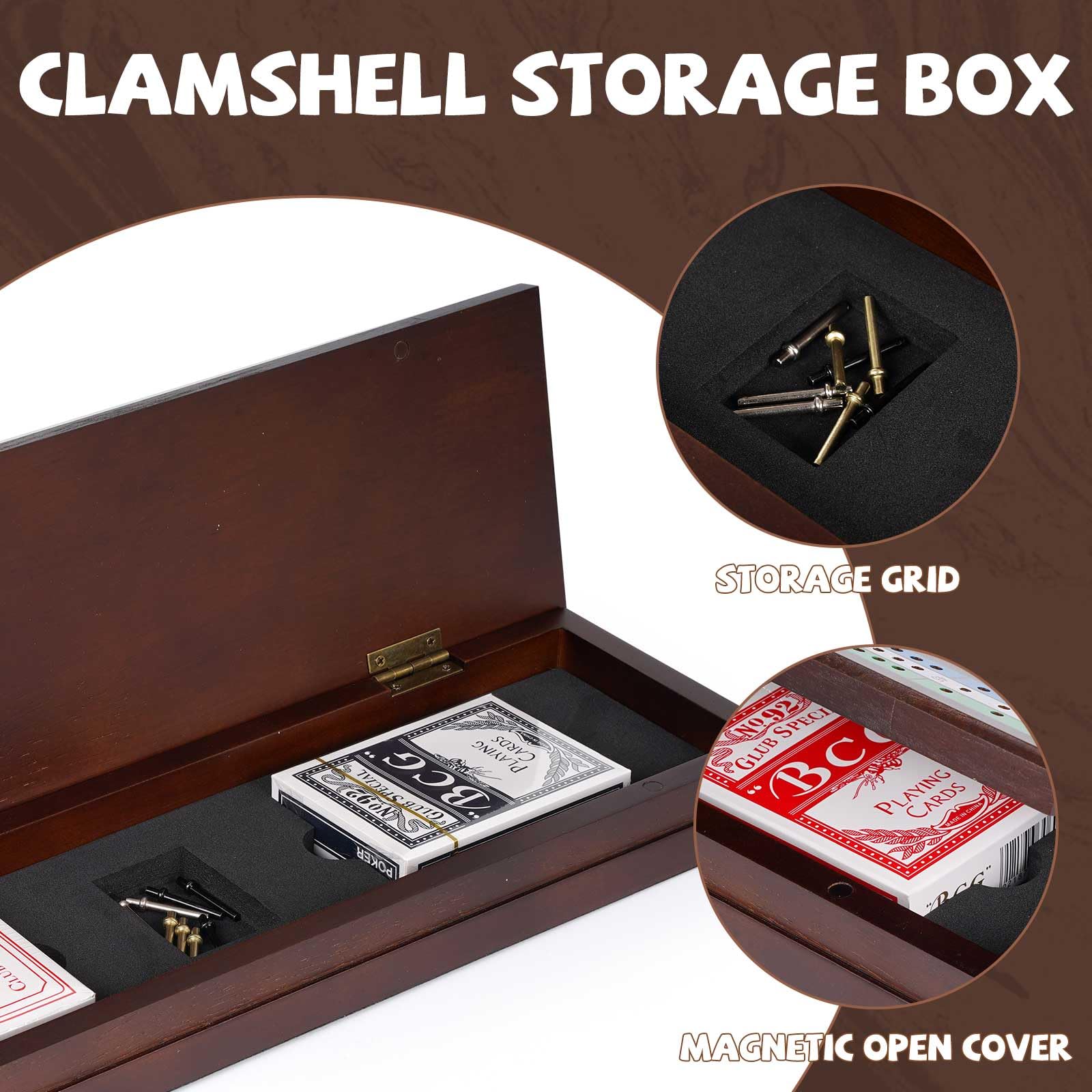 Agirlgle wooden cribbage board is travel-ready with compact dimensions.