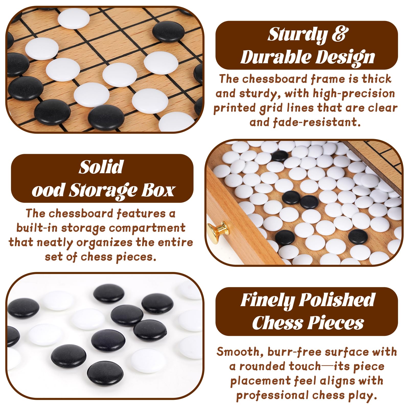 Agirlgle wooden go board in natural finish blends with any room