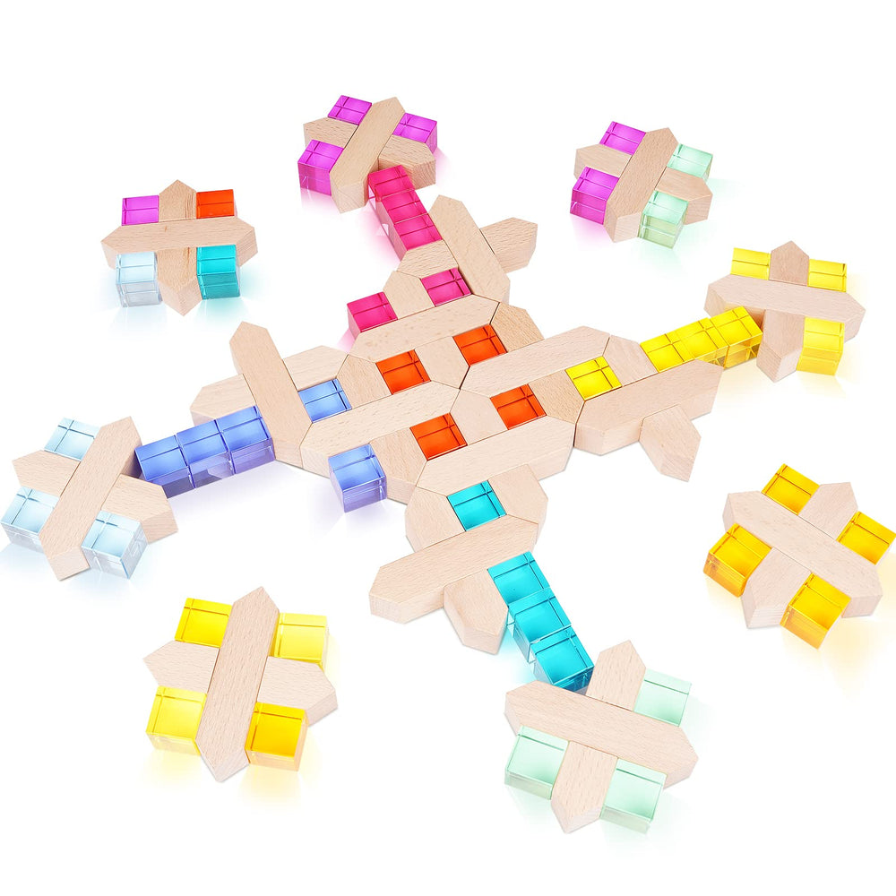 Agirlgle wooden plus acrylic blocks closeup highlights textures and durable construction for everyday use.