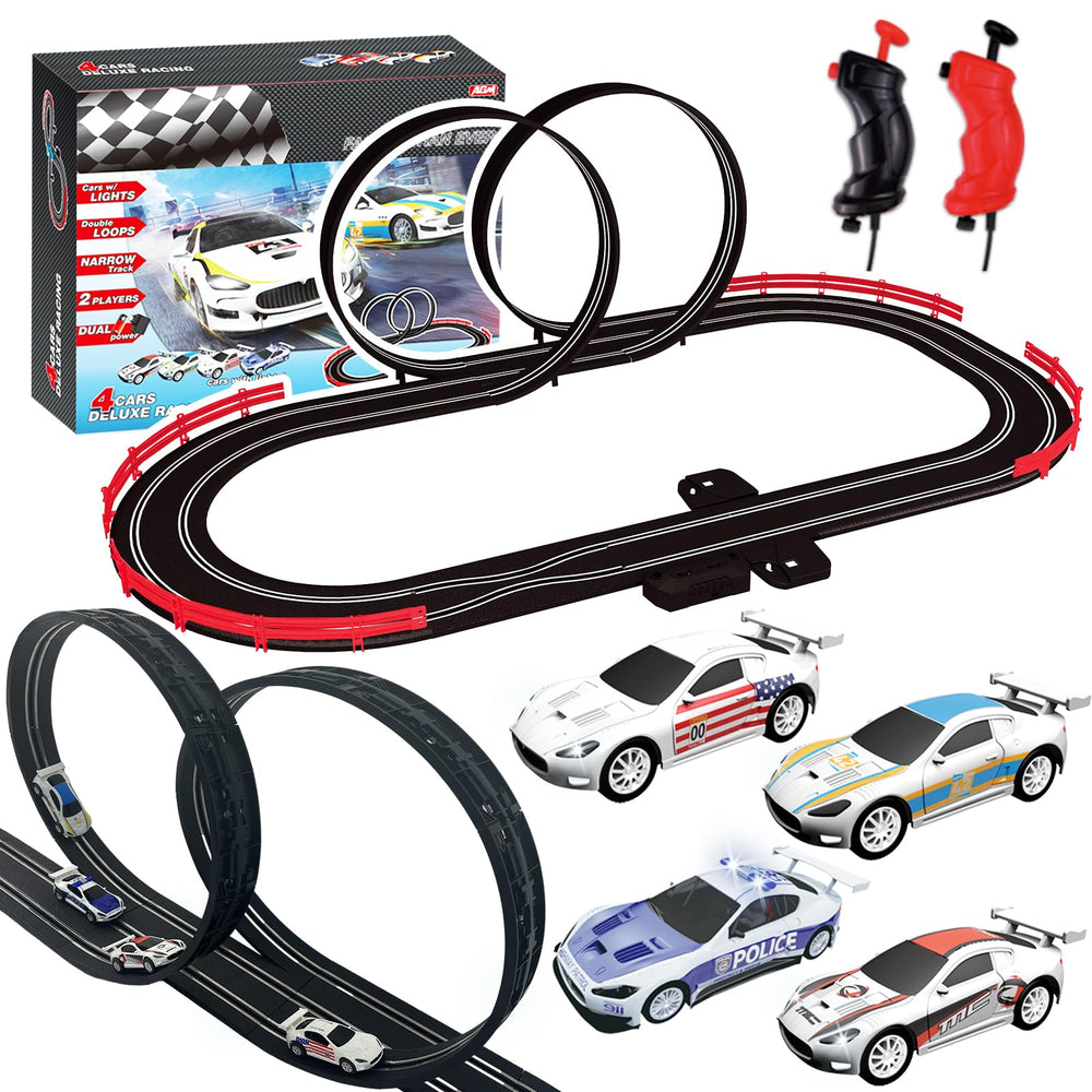 AGM MASTECH slot car track set overview with varied layouts for family play