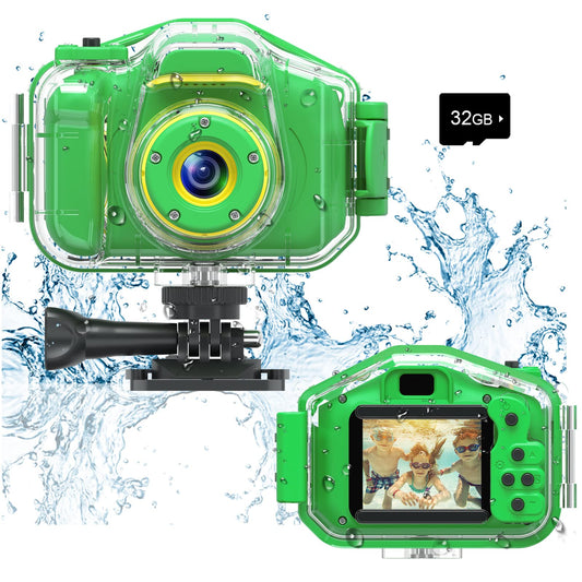 Agoigo Kids Waterproof Camera front view in green, ready for everyday adventures.