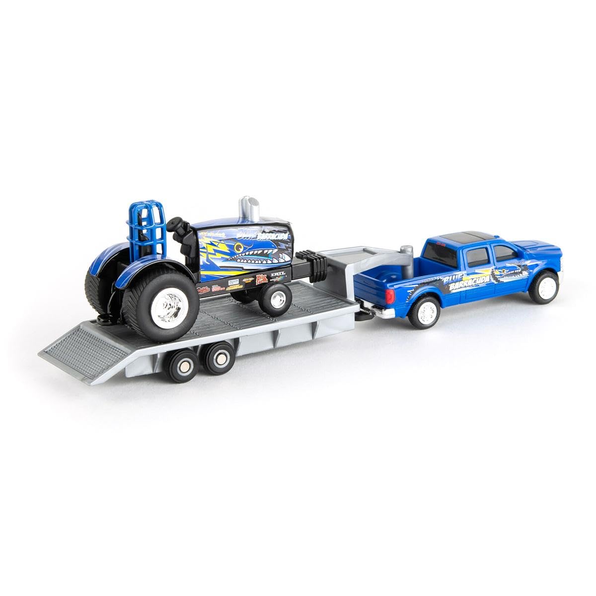 Agriculture pickup truck and trailer with Blue Barracuda design for imaginative roadside setups