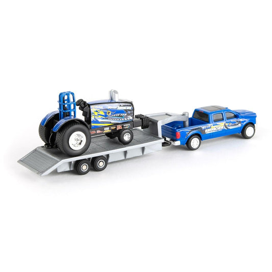 Agriculture pickup truck and trailer with Blue Barracuda design for imaginative roadside setups