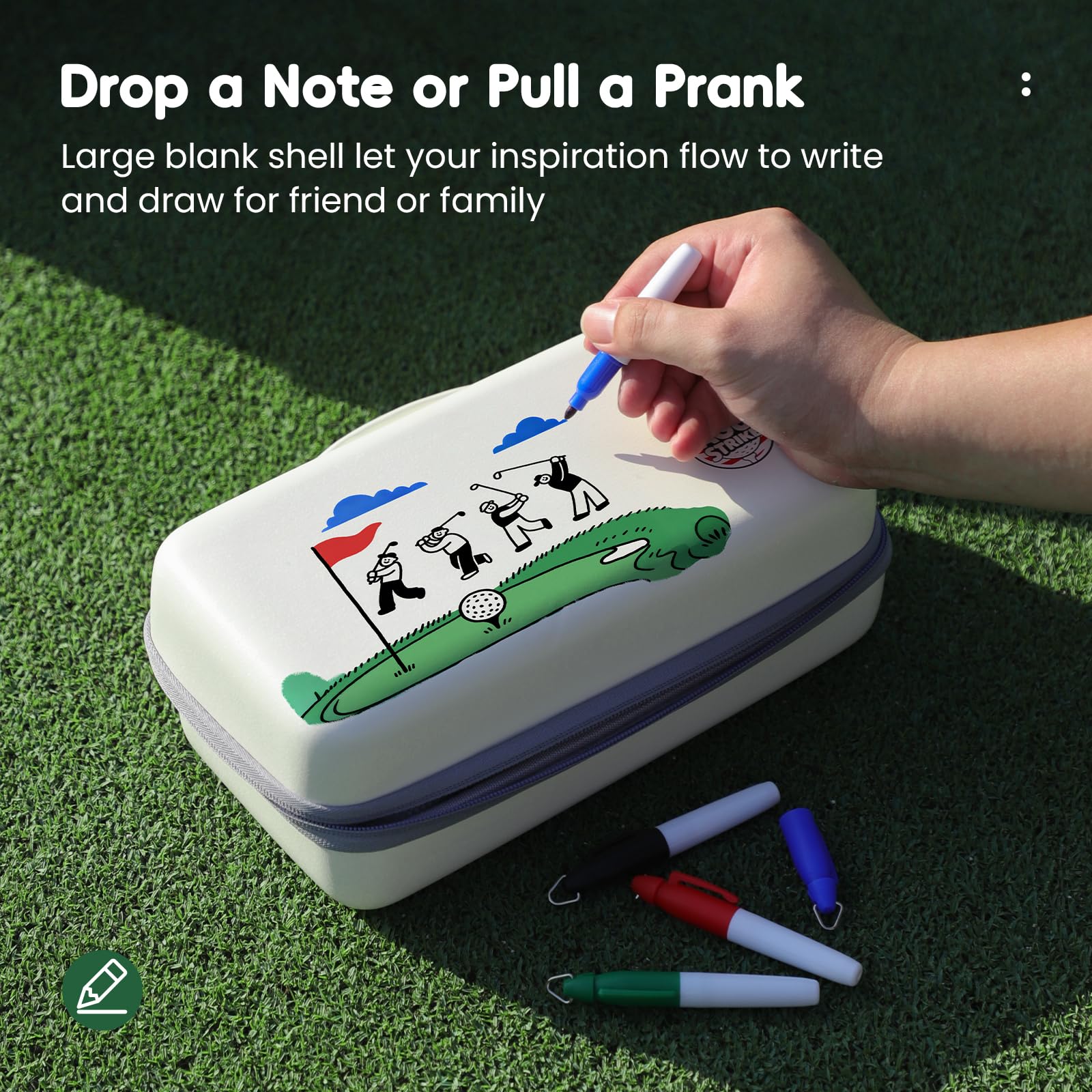 AGUstrike ball line marker for precise putt alignment.