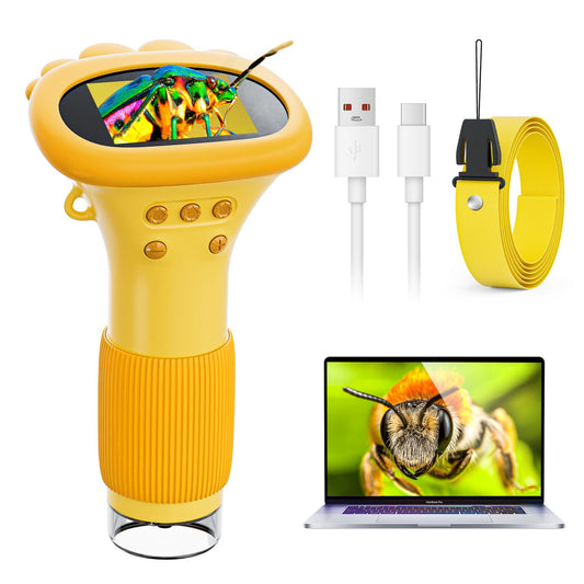Ahalfcit microscope with a 2-inch screen offers bright real-time viewing for curious kids.