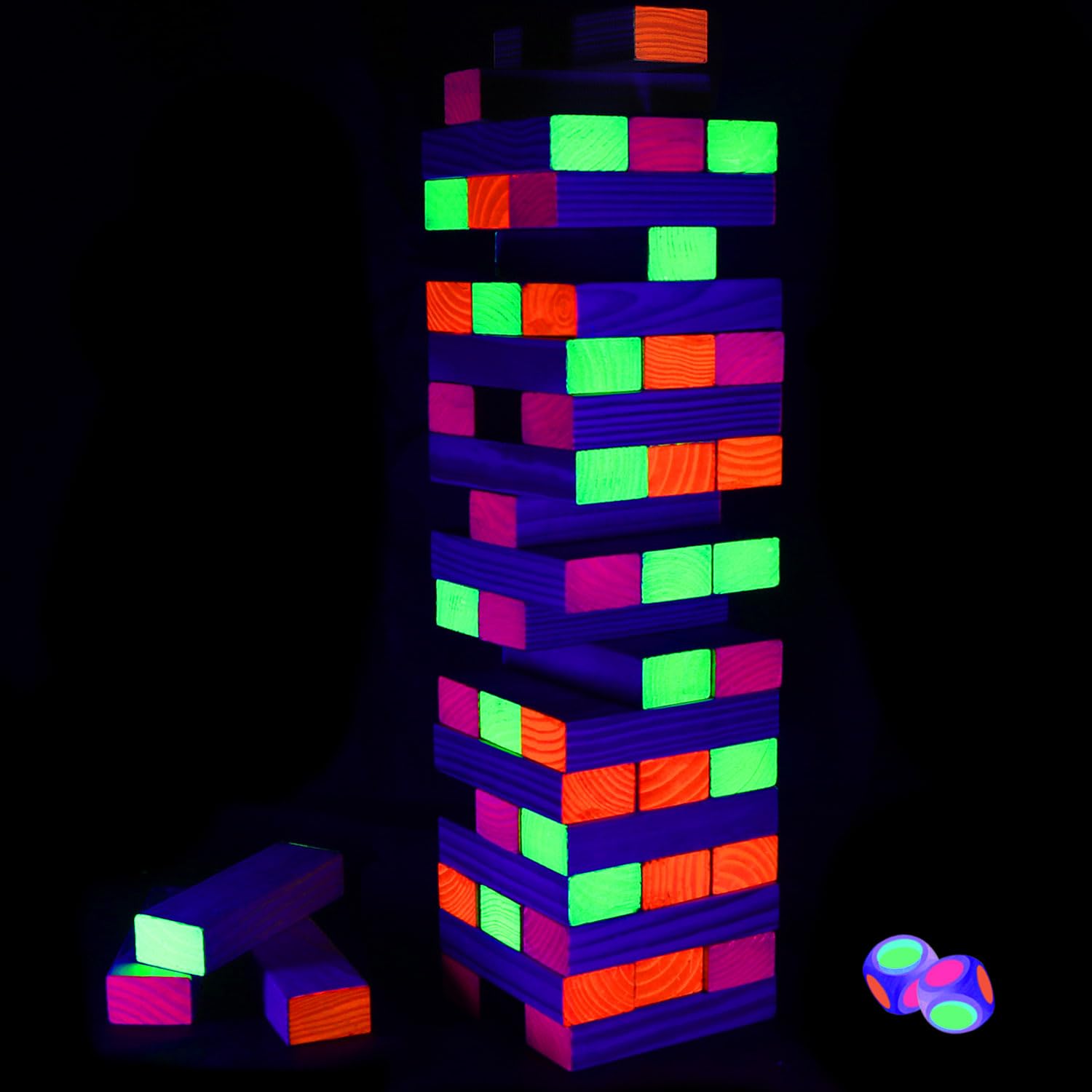 Ahuimeius glow tumble tower blocks ready for precise stacking and captivating glow, perfect for family game night.