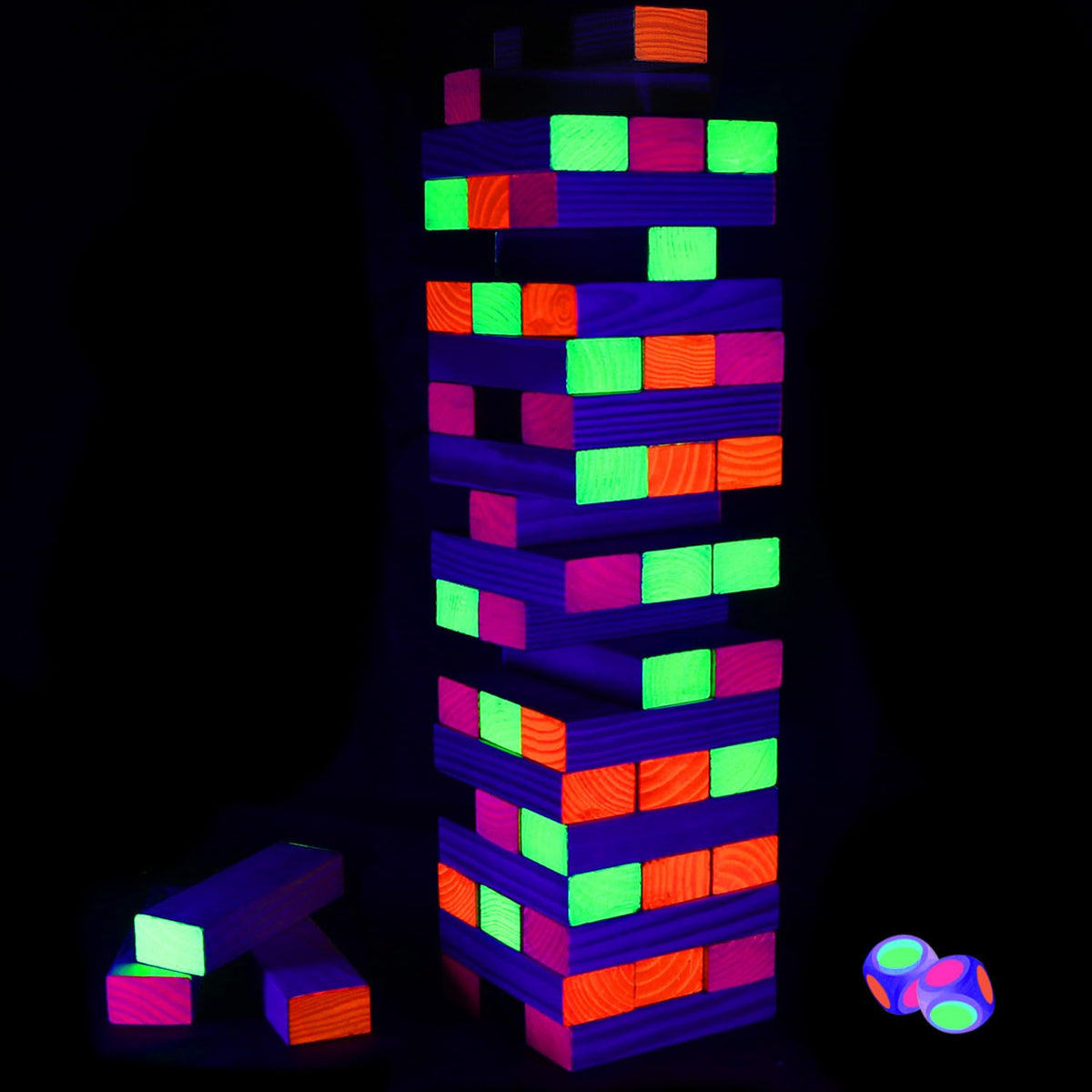 Ahuimeius glow tumble tower blocks ready for precise stacking and captivating glow, perfect for family game night.