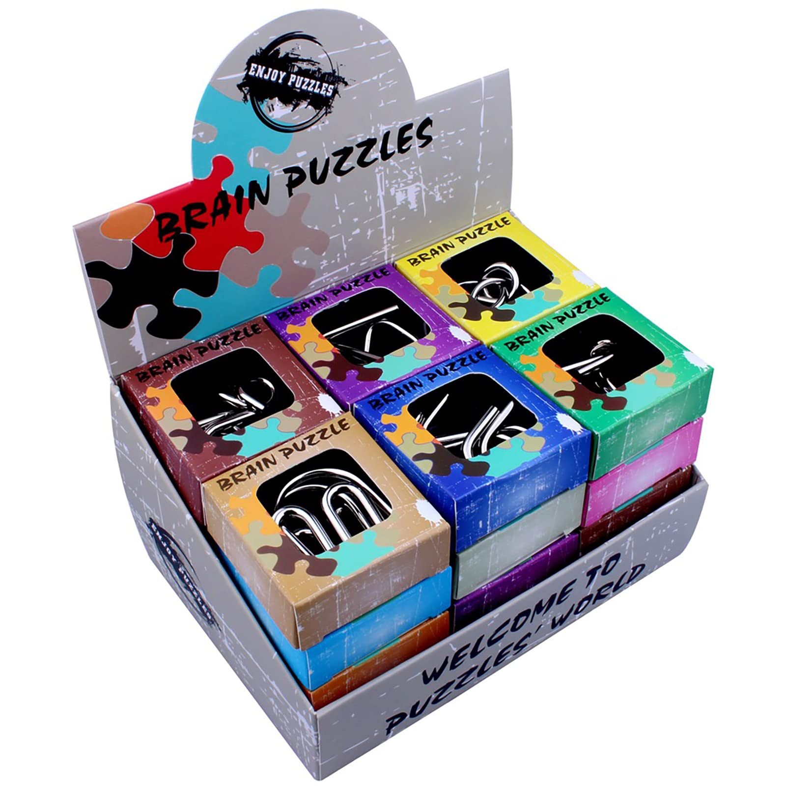 Ahyuan metal puzzle collection in gift box for entertainment and focus.