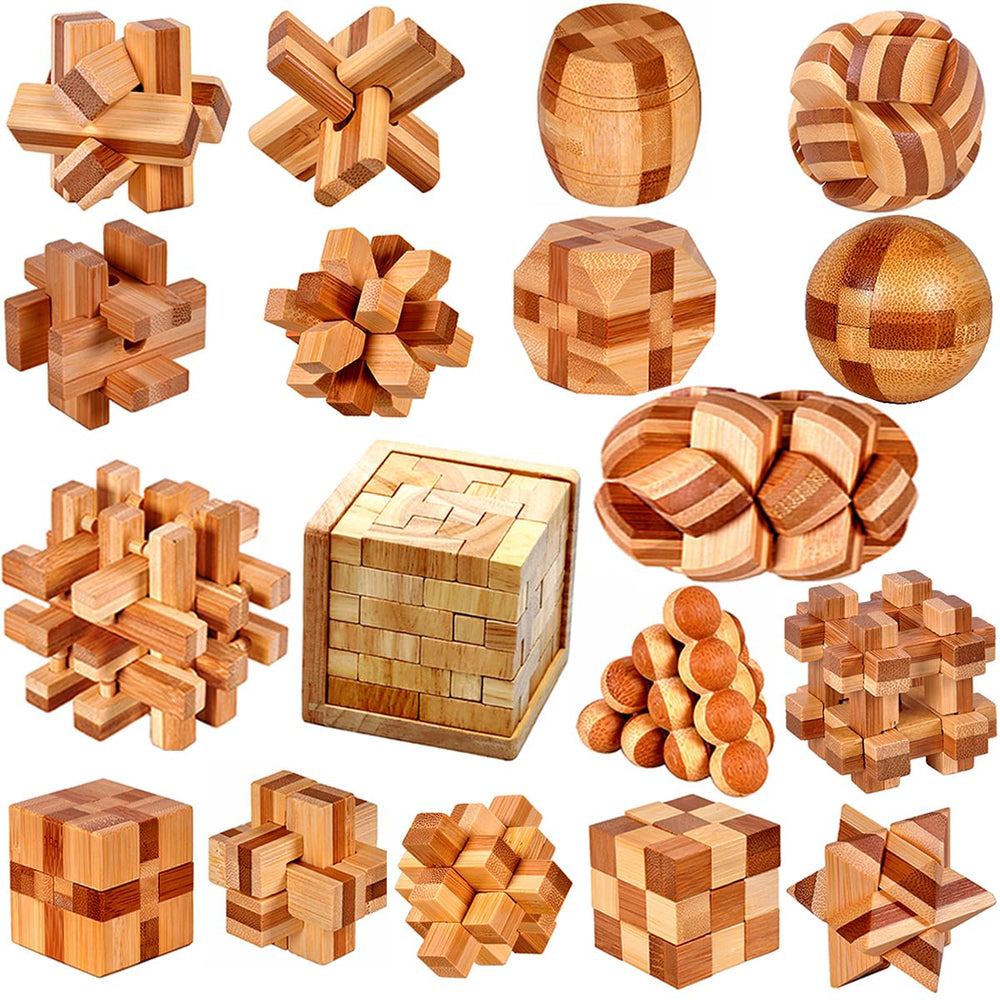 Ahyuan wooden burr puzzle 18-pack offers engaging brain-teasing fun for all ages.