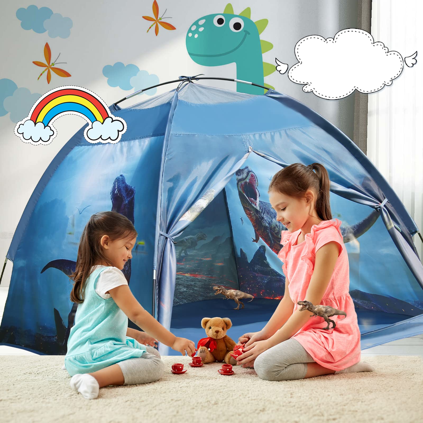 Ai-Uchoice dinosaur tent with fiberglass poles stays sturdy.