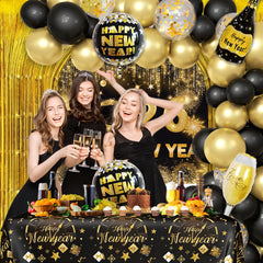 AIBIIN black-gold tablecloth grounds the party decor elegantly.