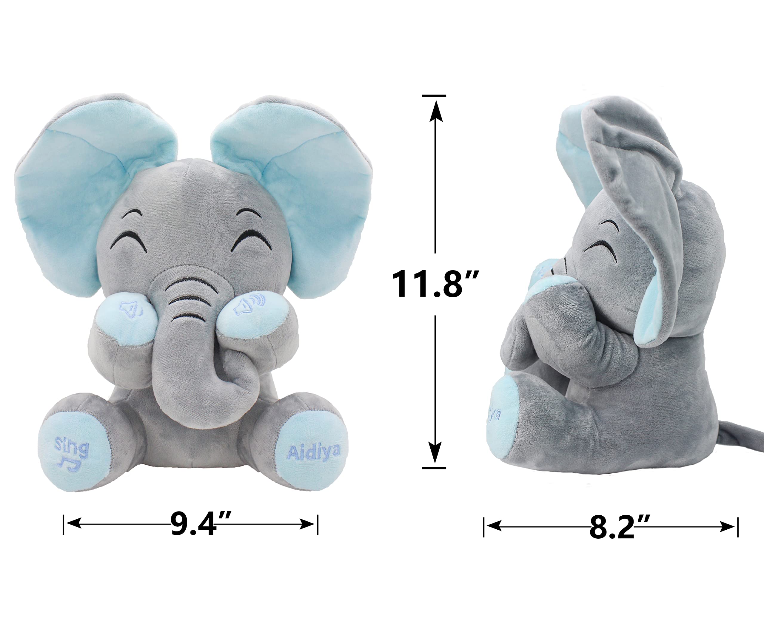Aidiya elephant supports tummy-time play with interactive features.