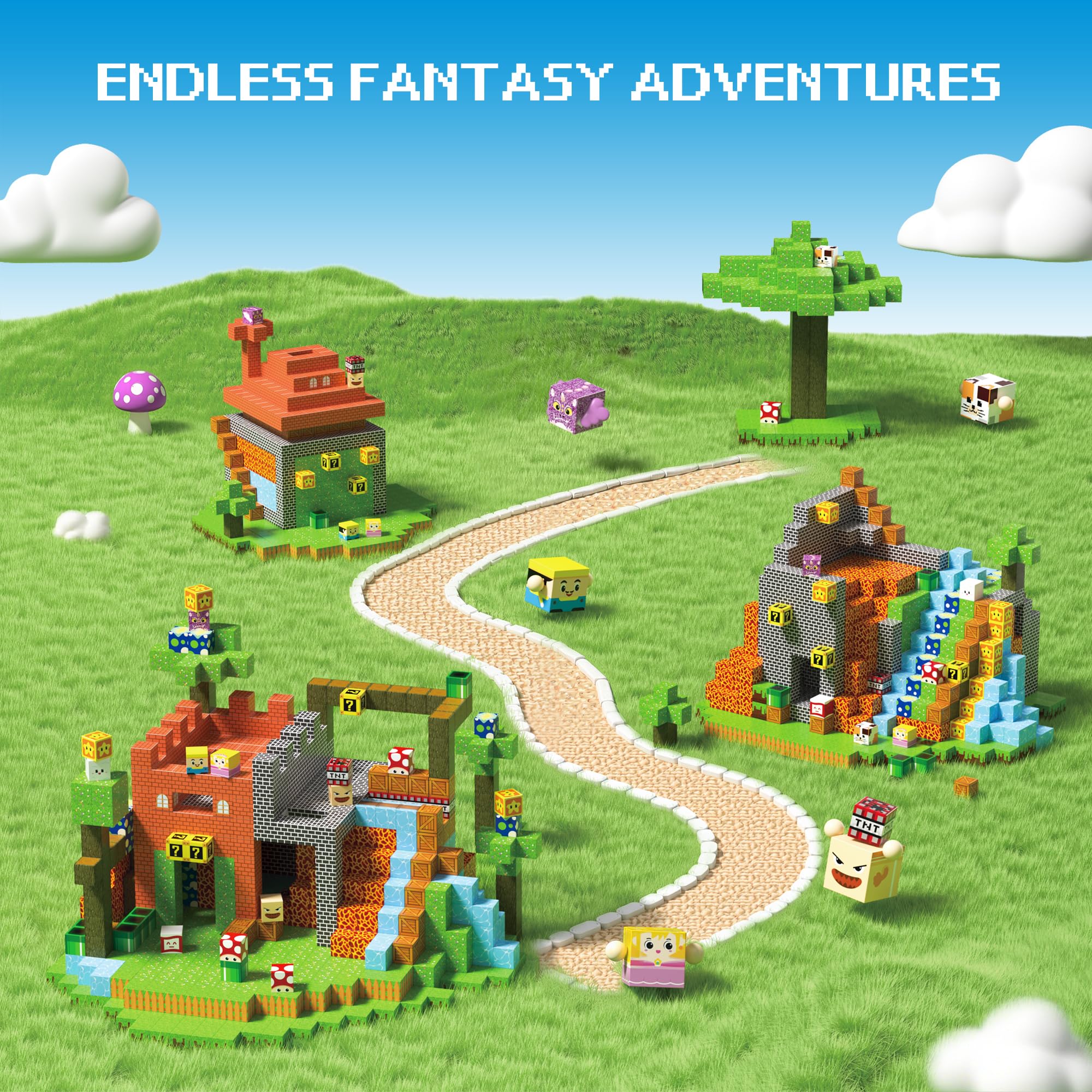 AiDolls Magnetic Blocks dragons scene inspires imaginative storytelling and play.