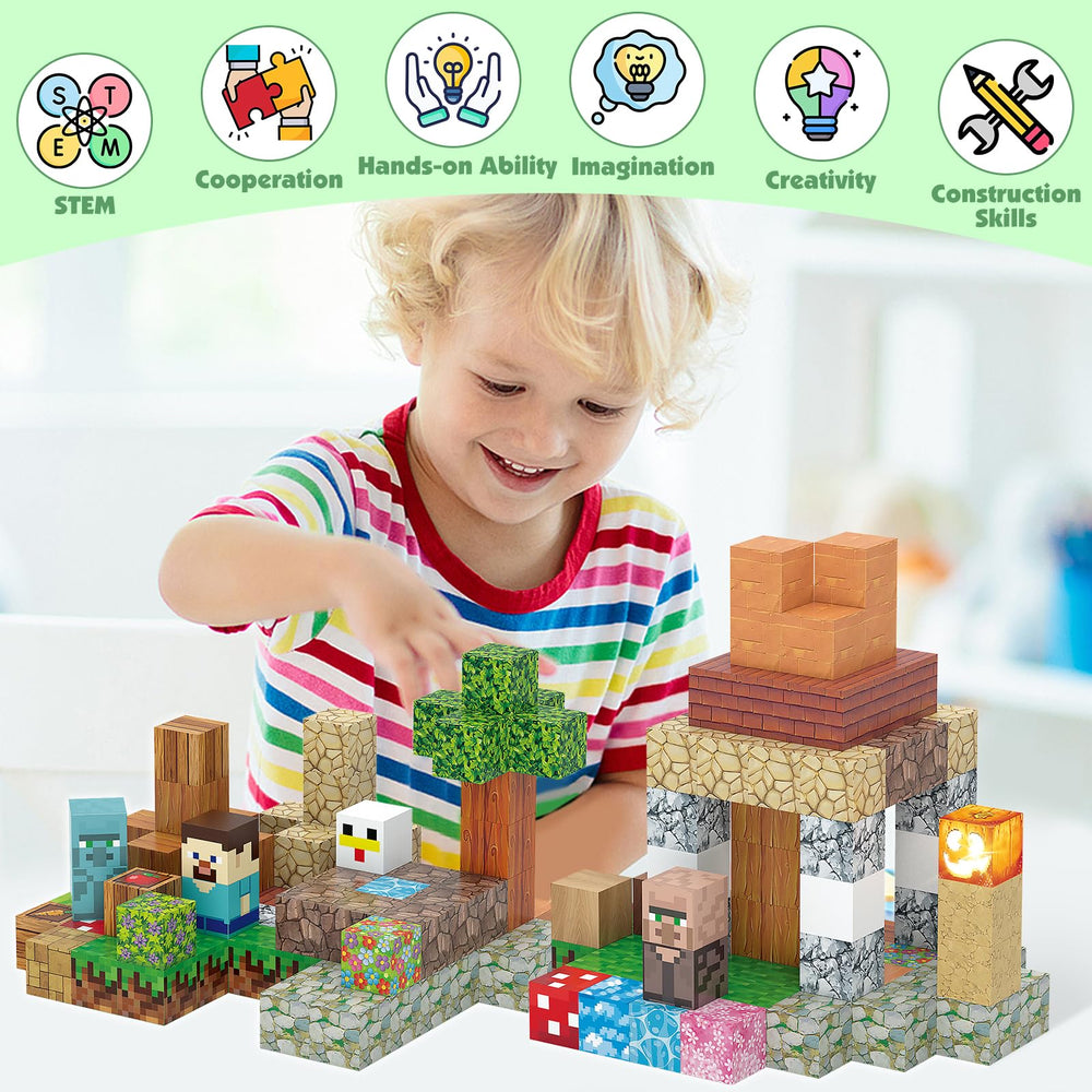 AIDYVOI child builds with blocks fostering imagination and fine motor skills.