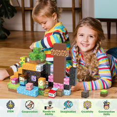 AIDYVOI magnetic blocks stacked into a tall tower during playtime.