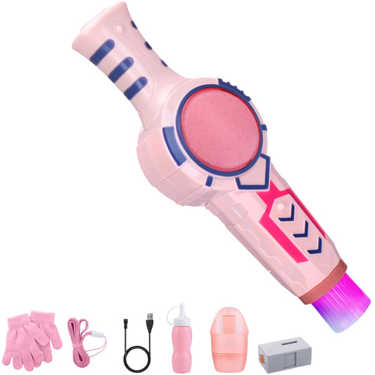 AIERSA fog bubble machine pink display with vivid bubbles for magical backyard fun.
