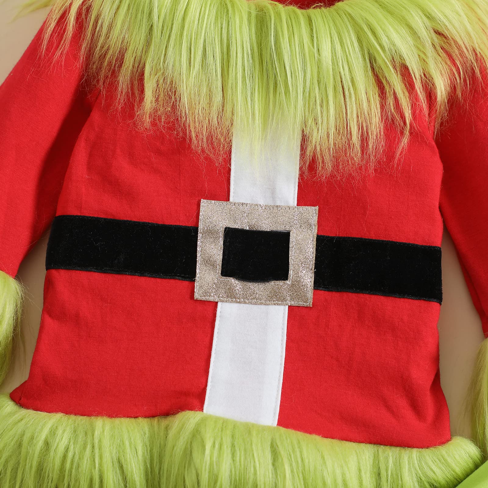 Aifawile Santa costume plush trim close-up highlighting belt detail.
