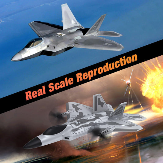 AIGIMU F-22 RC plane with LED lights for night flights and orientation.
