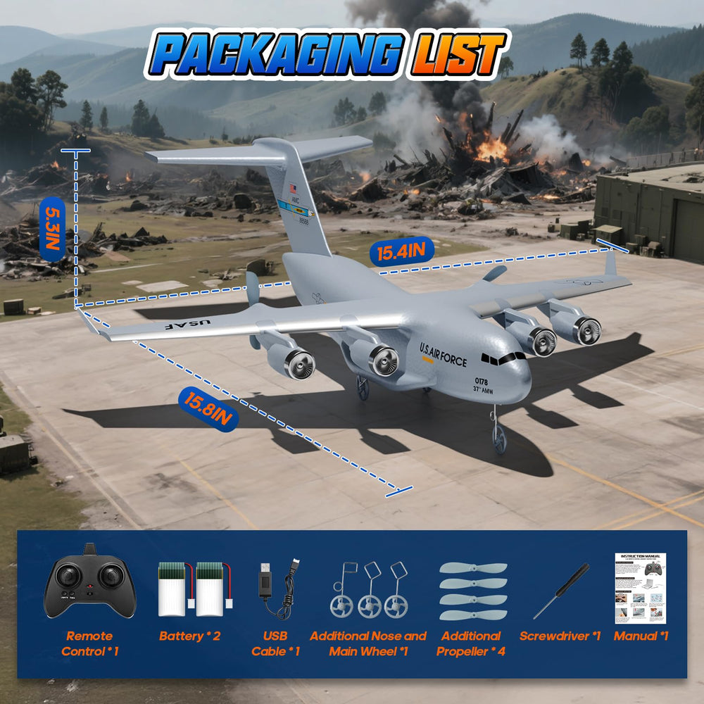 AIGIMU RC plane includes metal undercarriage and tough propellers for durability.