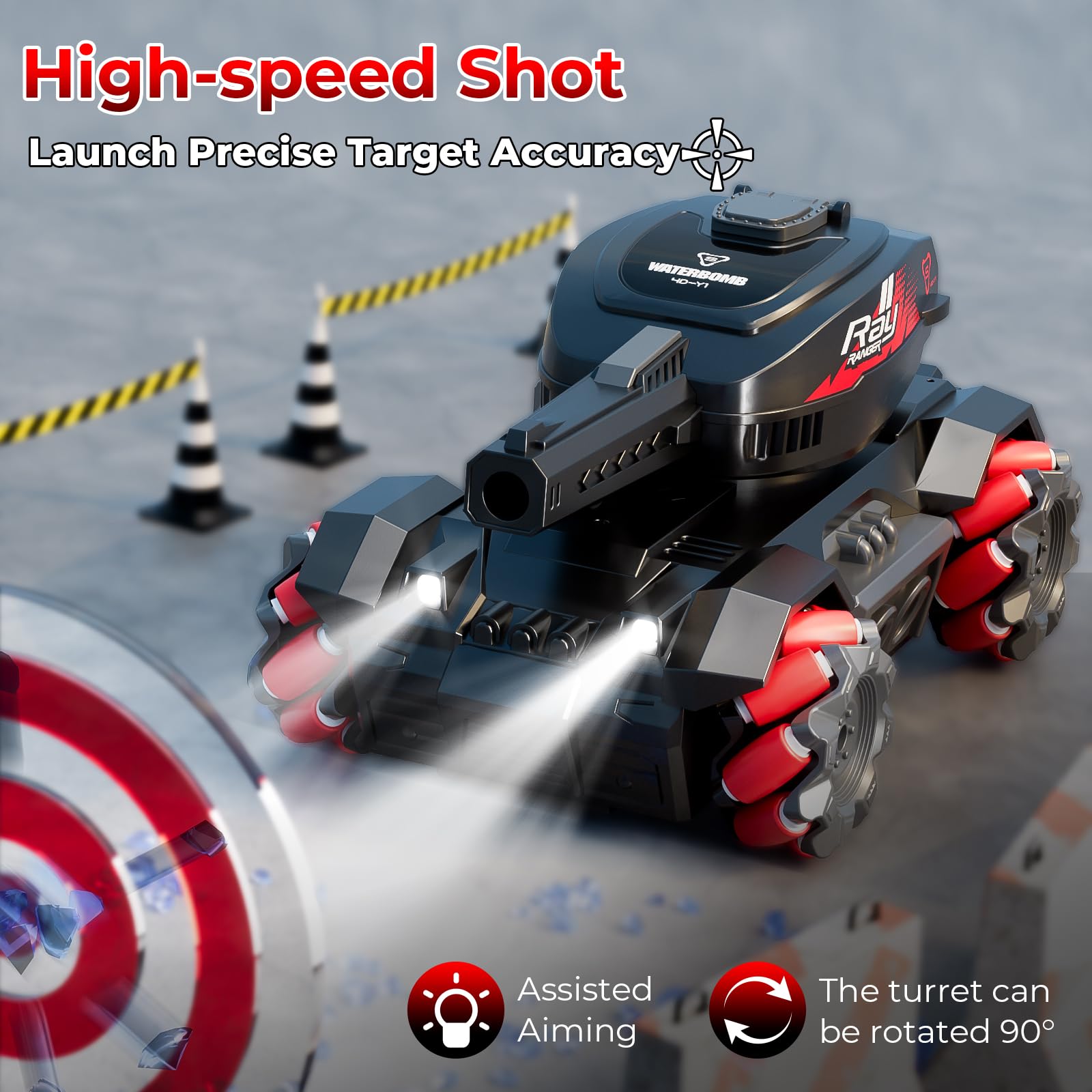 AIGIMU RC Tank demonstrates 360-degree rotation for targeting