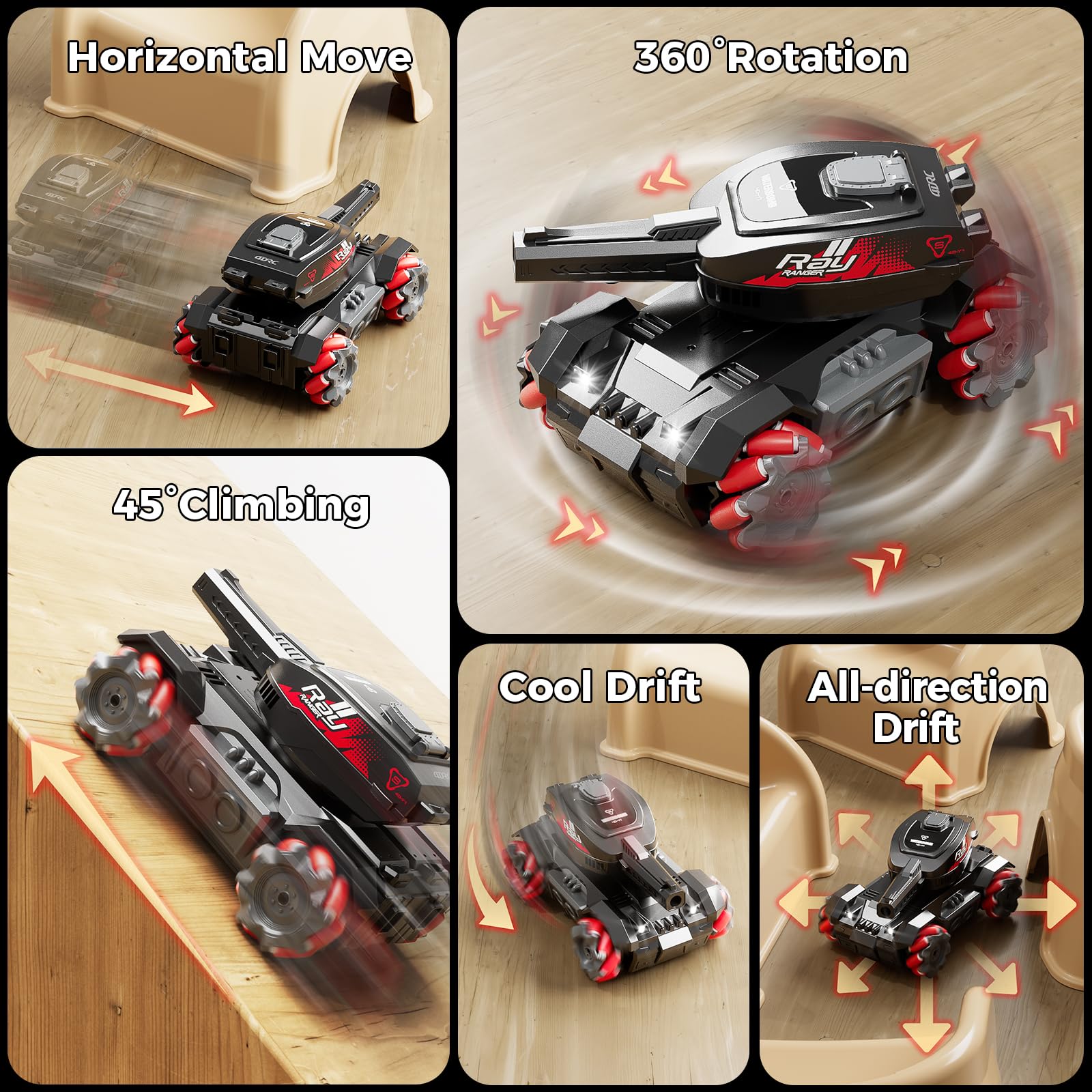 AIGIMU RC Tank on all-terrain tires ready for diverse surfaces