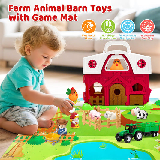 Aigybobo farm mat scene encourages imaginative play and color recognition.