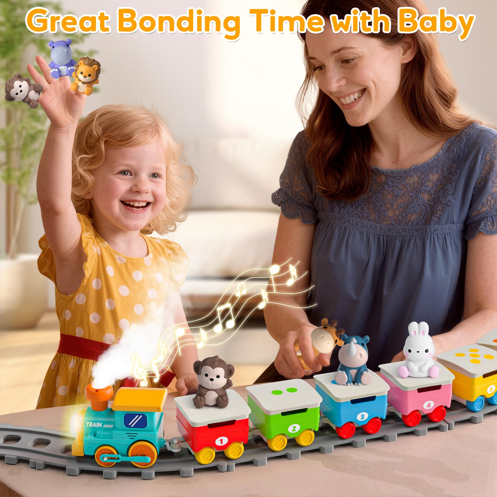 Aigybobo lights and engaging sounds enhance the train track experience.