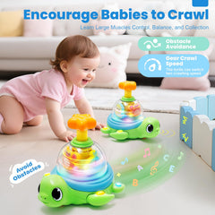 Aigybobo turtle toy buttons teach letters and numbers in a bilingual setup.