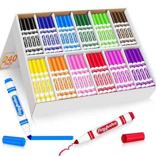 Aigybobo 240-count washable markers bulk in a sturdy classroom box.