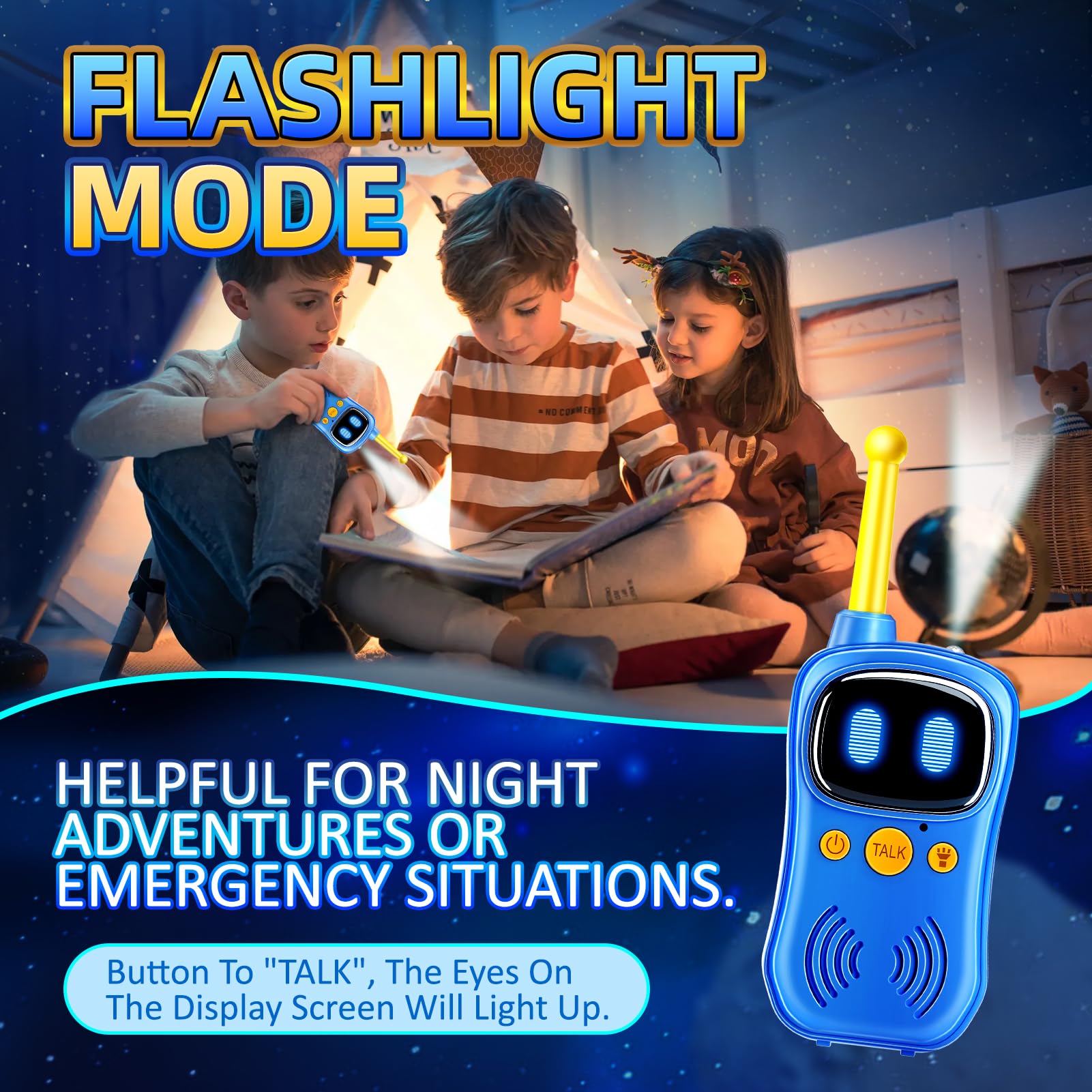 Aihuzai Astronaut Walkie Talkie requires 3 AAA batteries to power on for outdoor play.
