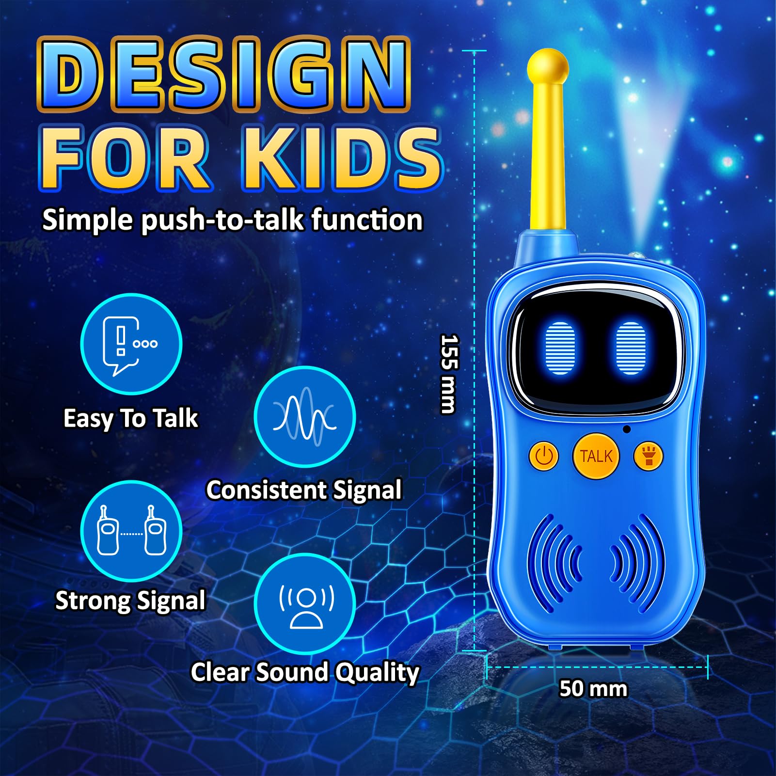 Aihuzai Astronaut Walkie Talkie top flashlight demonstrates quick illumination during evening adventures for safety.