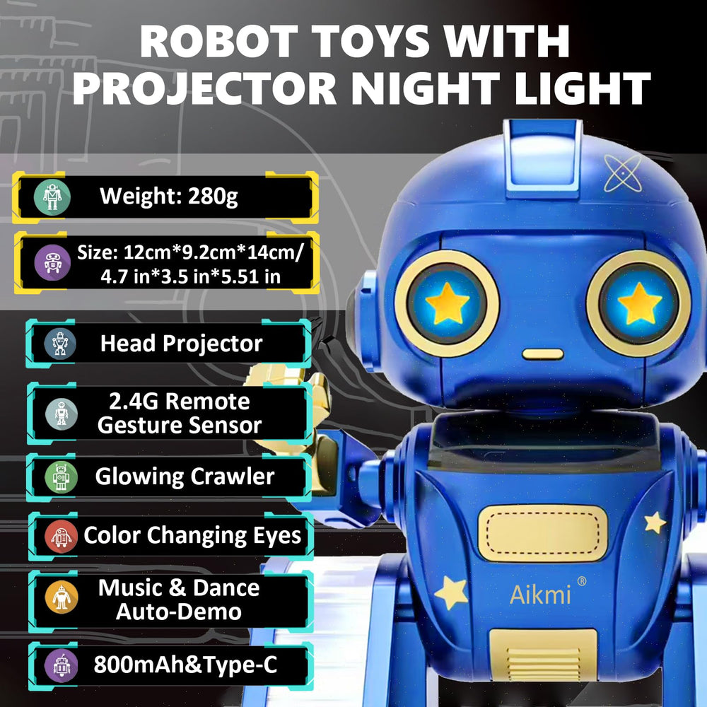 Aikmi robot toy plays dynamic music and dance tunes during play