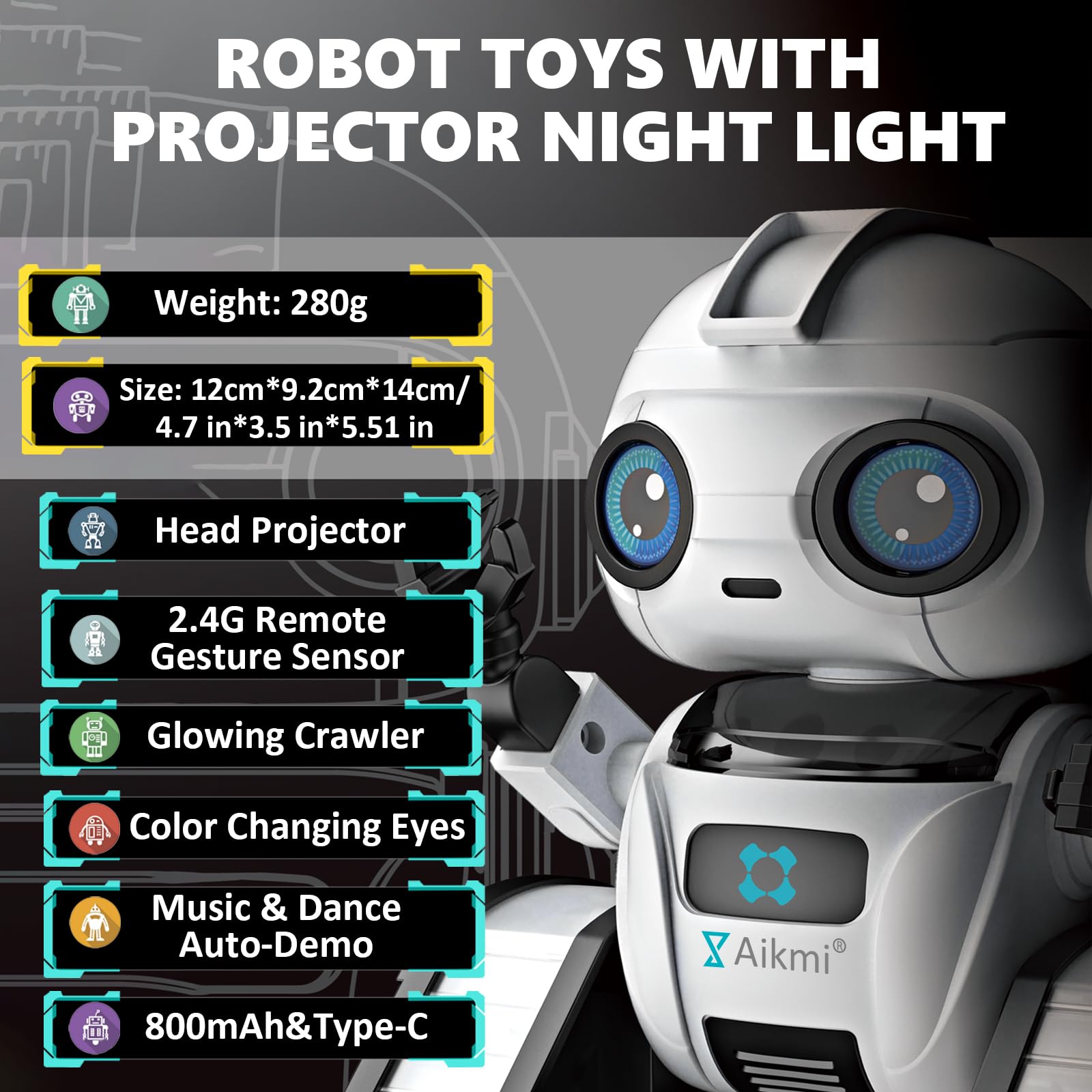 Aikmi robot toy features music and dance tunes to energize playtime.